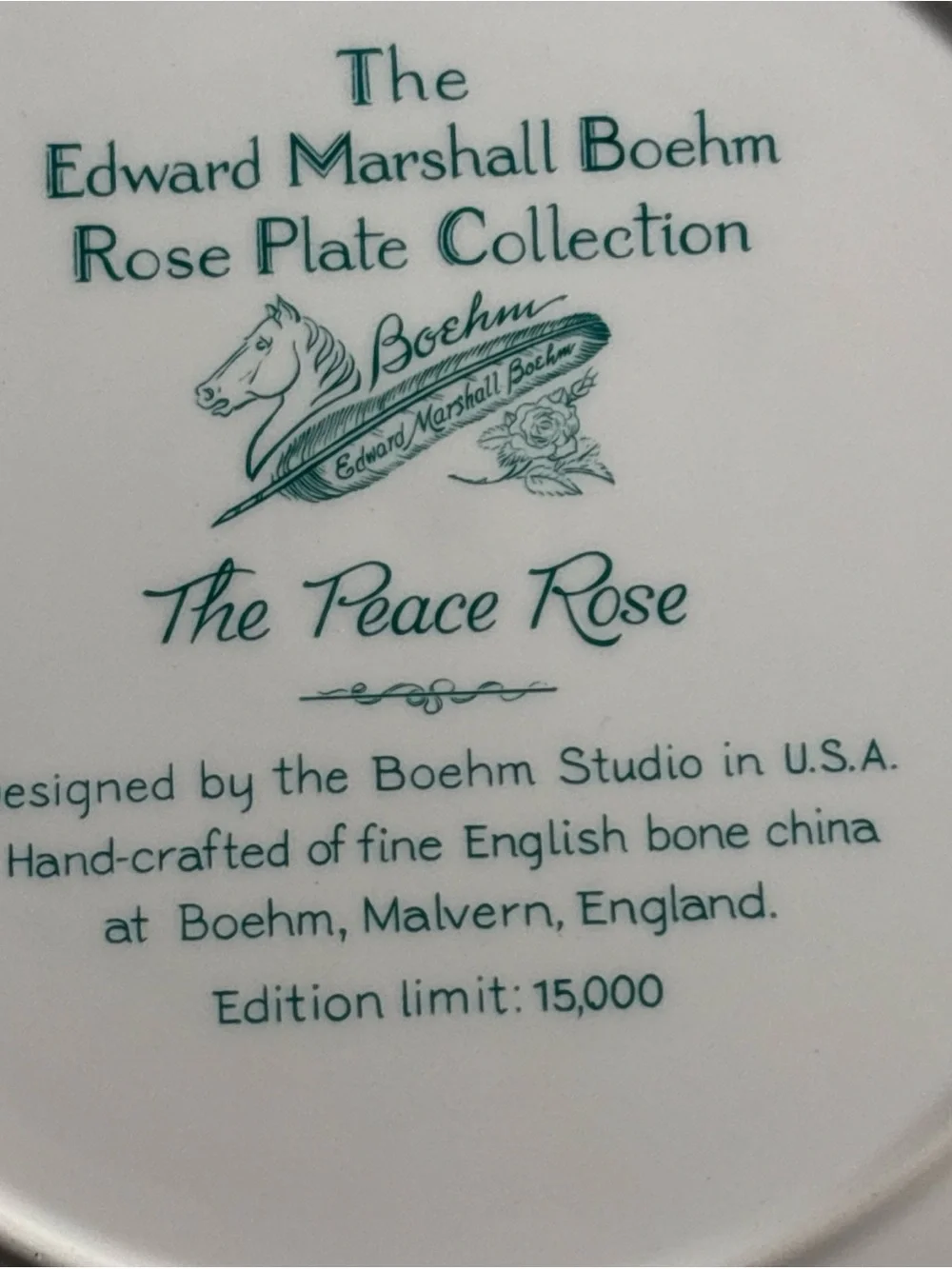 Edward Marshall Boehm White Masterpiece & Yellow Peace Rose  Collector Plates